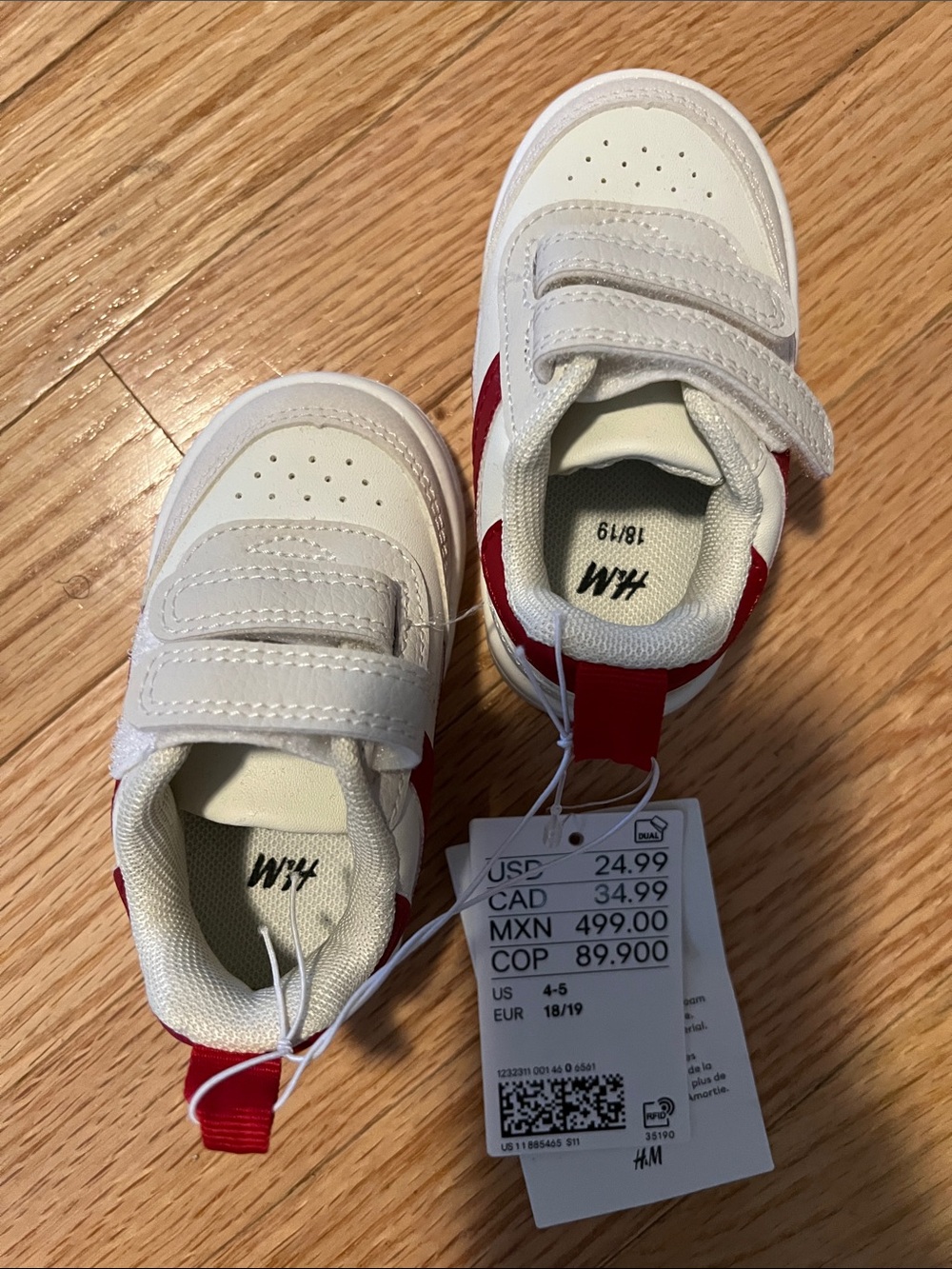 H&M Kids White and Red Velcro Strap Sneakers - Picture 3 of 4